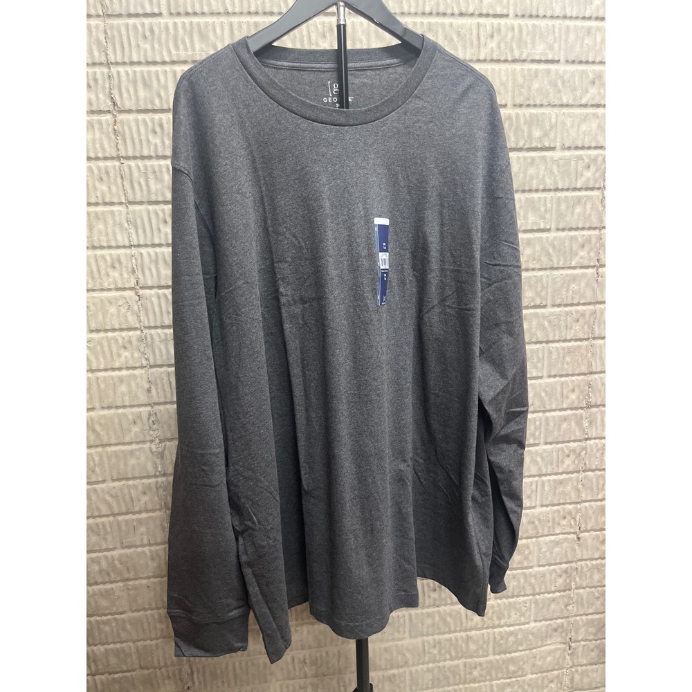 George Mens 3XL Tall Long Sleeve Crew Tee Charcoal Sky Heather Gray T-Shirt NWT
